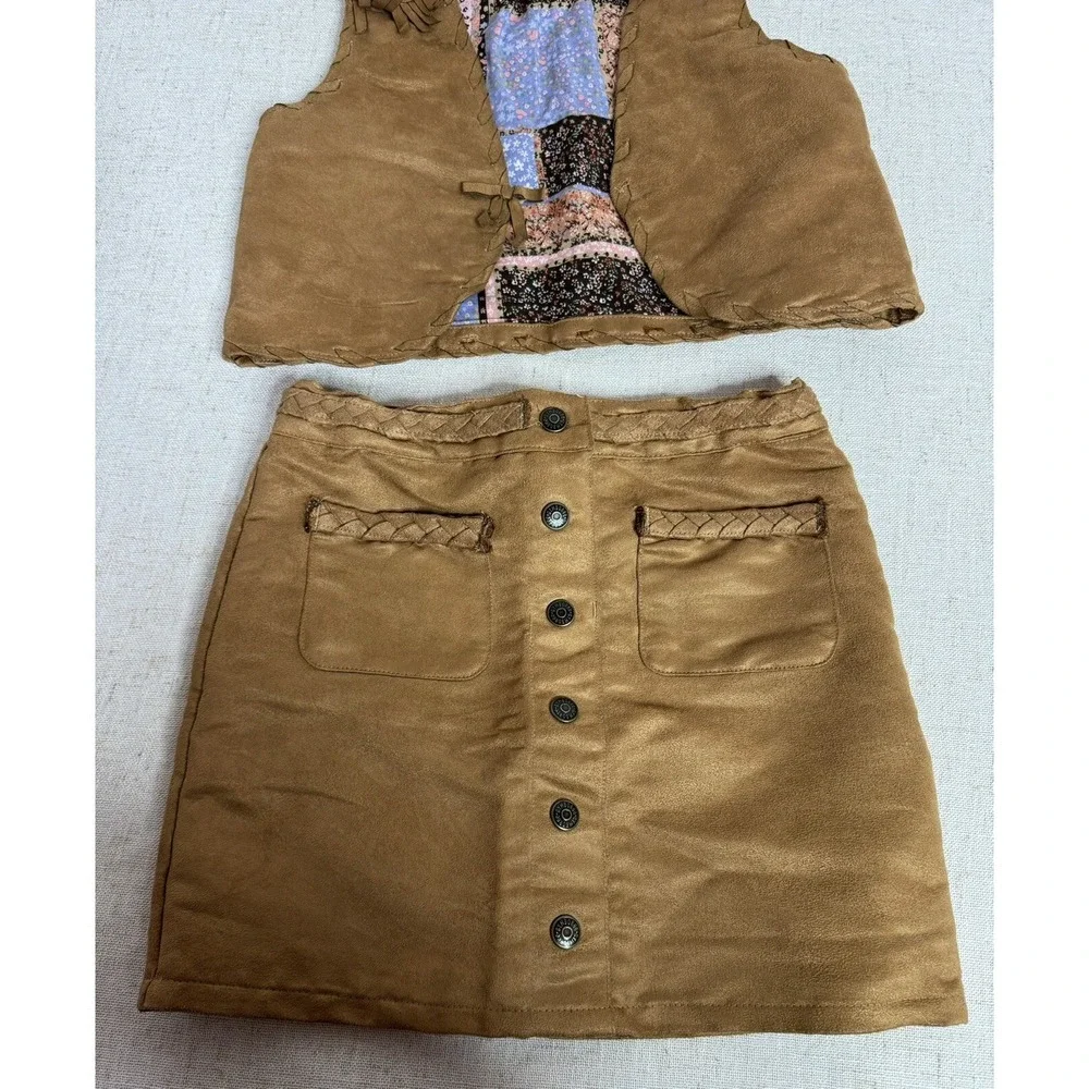 Vintage Gymboree Girls Horse Cowgirl Outfits Suede‎ Vest Skirt Pink Hat Scala 7